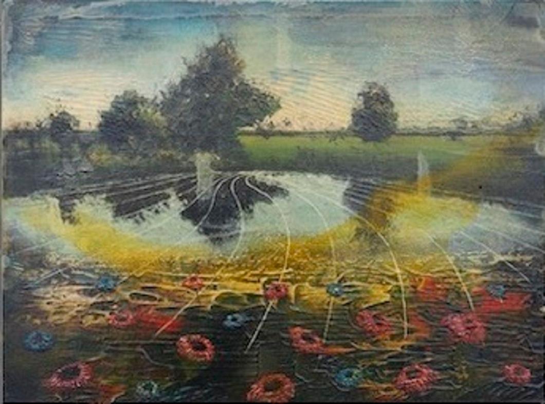 Untitled Mixed Media Painting Oil and Acrylic Landscape Flowers In Stock