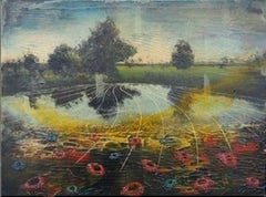 Untitled Mixed Media Painting Oil and Acrylic Landscape Flowers In Stock