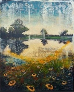 Mischtechnik-Gemälde Öl- und Acryl-Landschaftsblumen ohne Titel, auf Lager