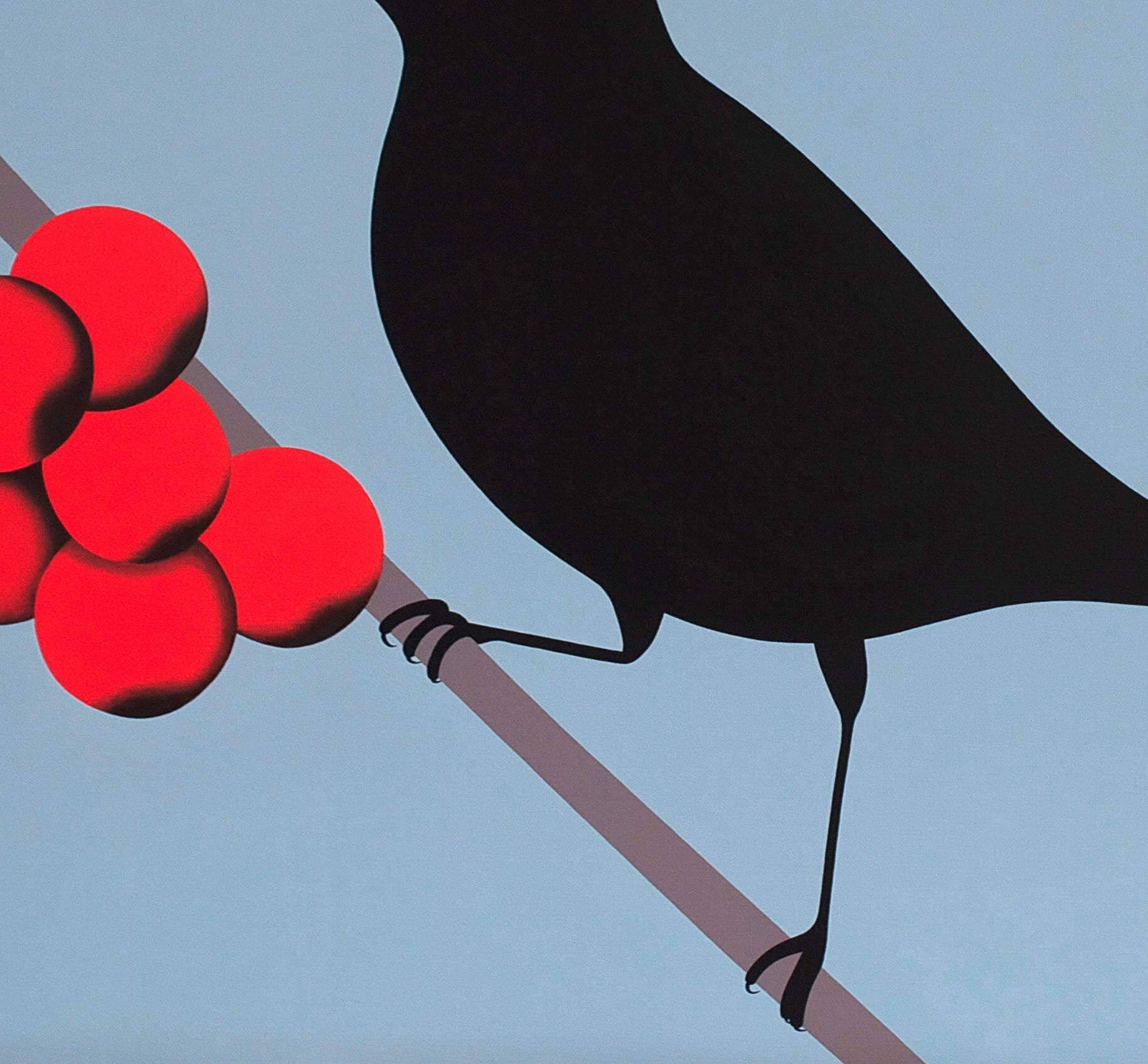 Black bird - figurative landscape painting - Painting by Jeroen Allart