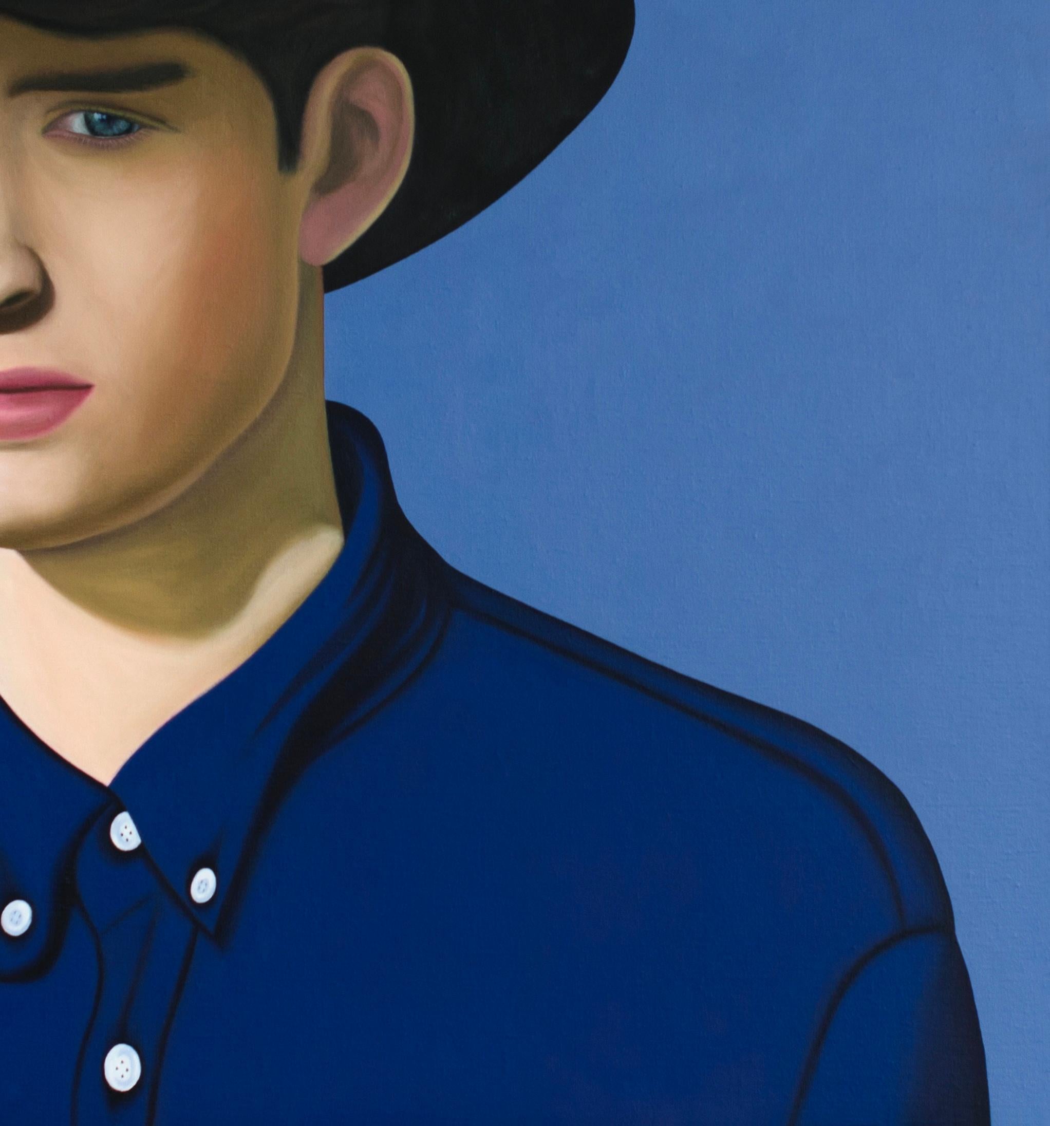 Cowboy Sep 2 – figuratives Gemälde (Blau), Landscape Painting, von Jeroen Allart