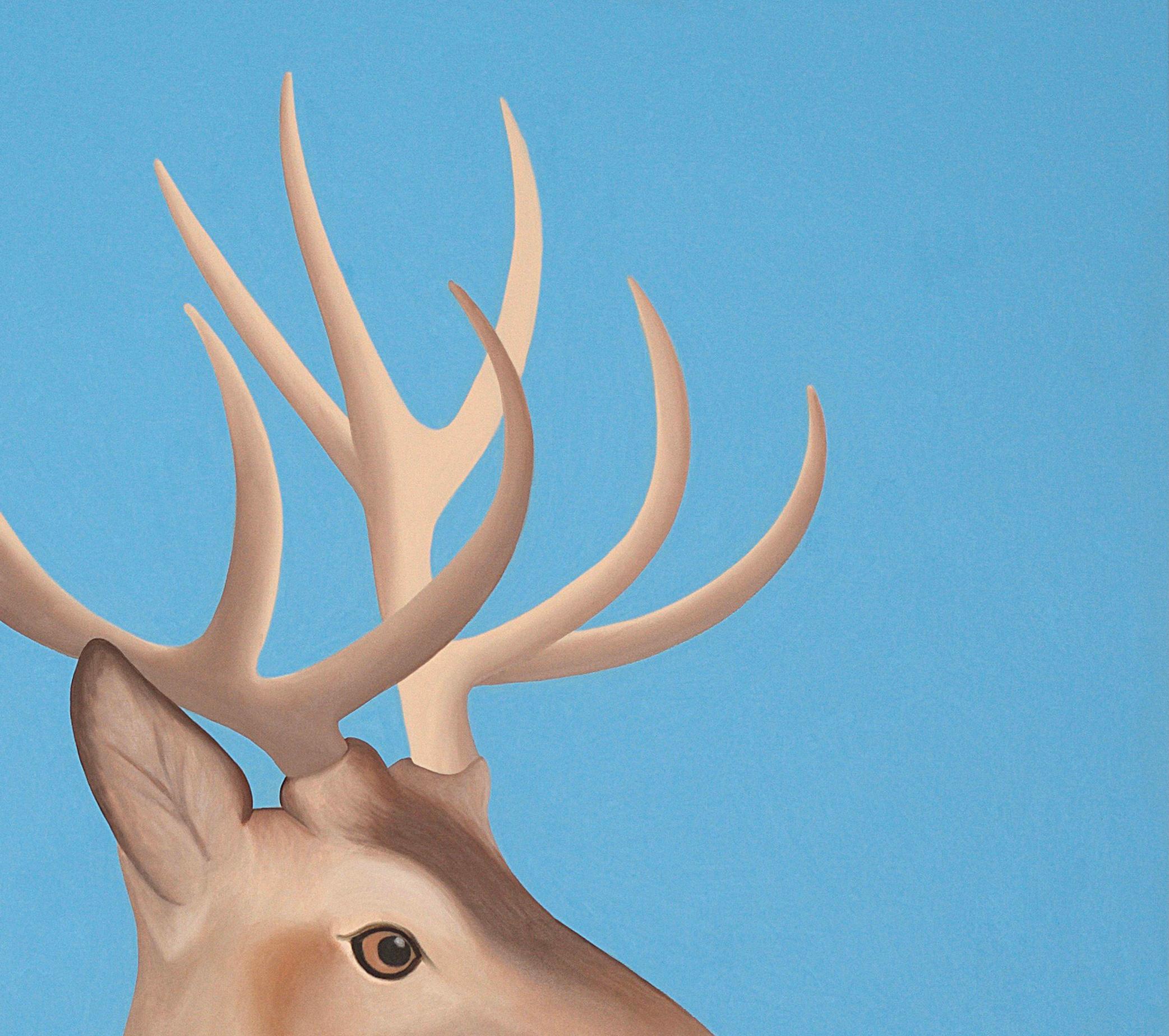 Deer - figurative animal painting - Blue Figurative Painting by Jeroen Allart
