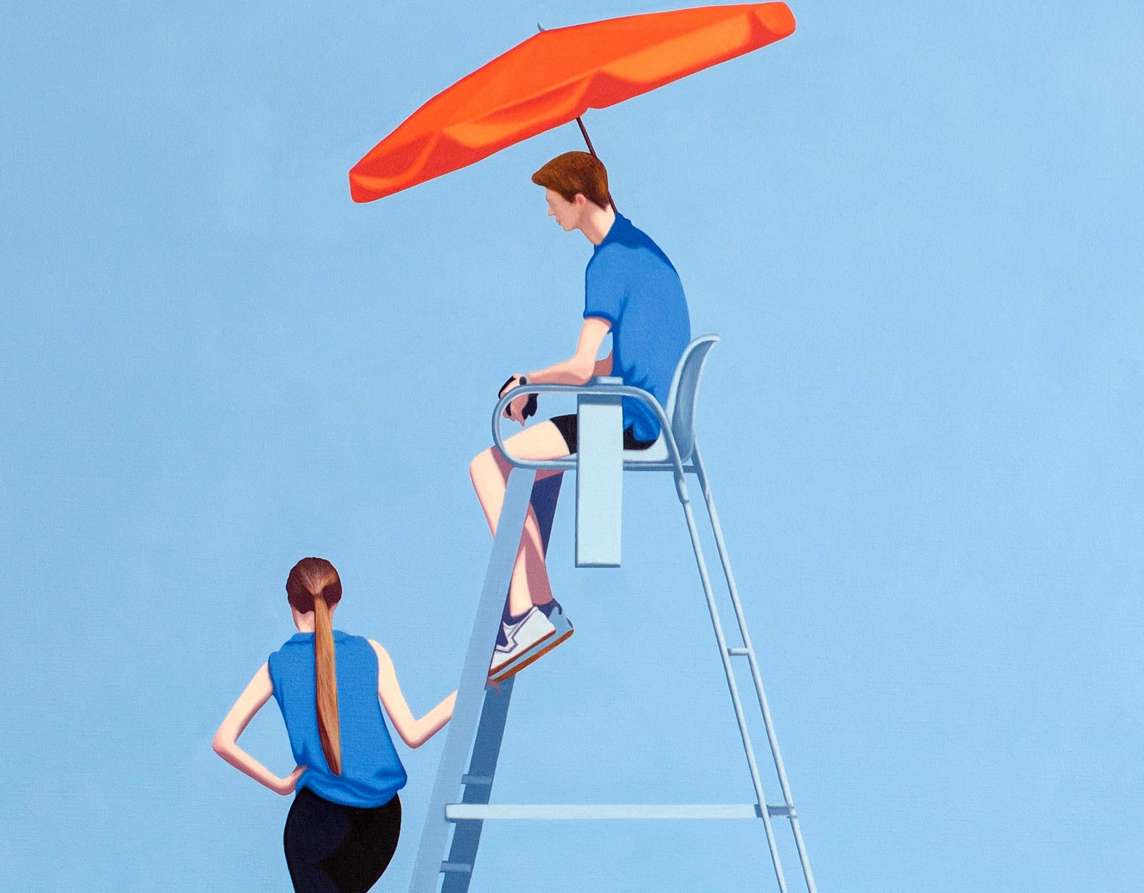 Este hermoso cuadro figurativo de Jeroen Allart forma parte de su pintura paisajista minimalista que realizó en Holanda, su país natal.

Una granja se alza ante ti en el horizonte. Un molino de viento corta majestuosamente el cielo azul. Un pájaro,