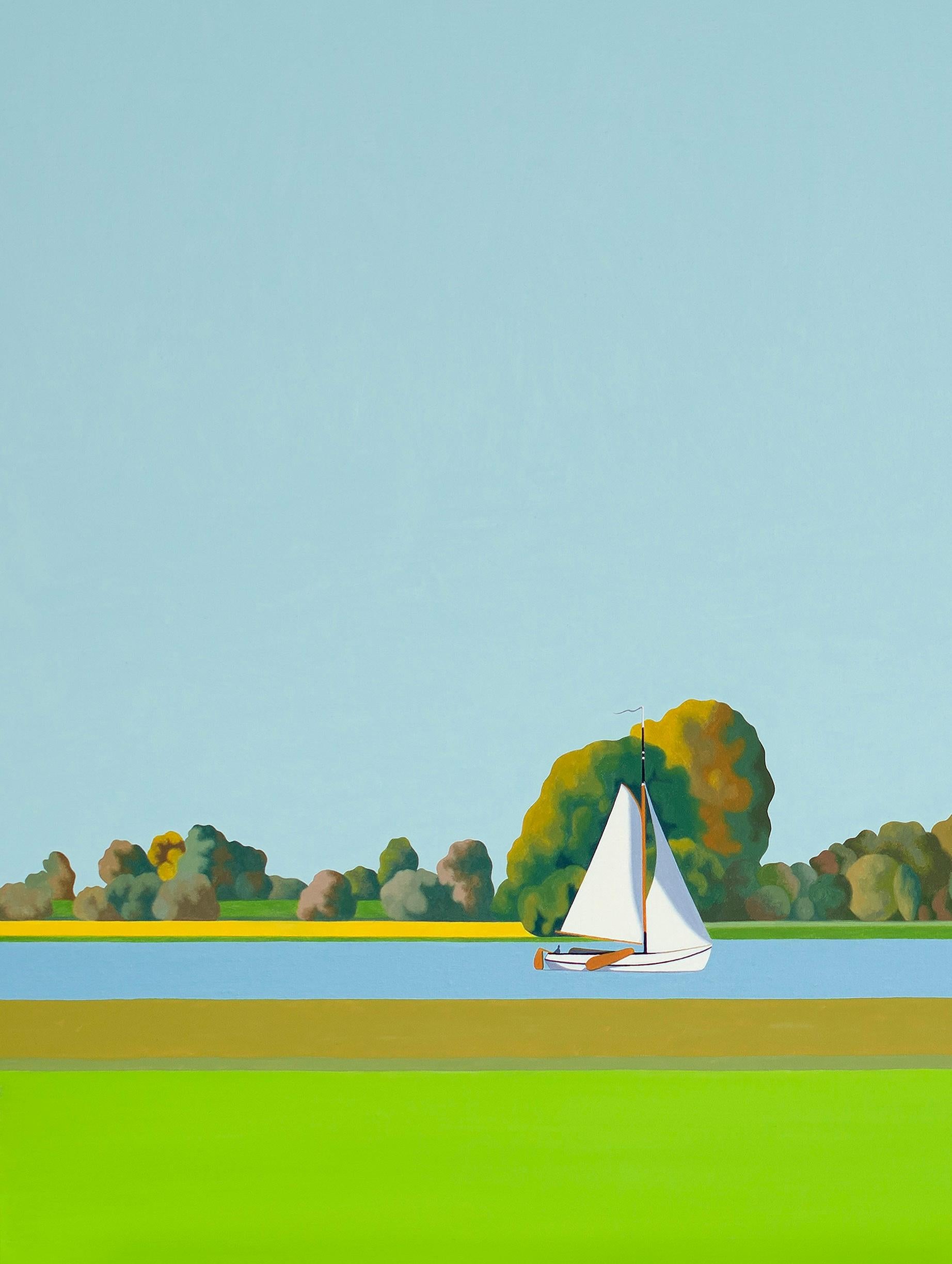 On the lake - landscape painting - Minimalist Painting by Jeroen Allart