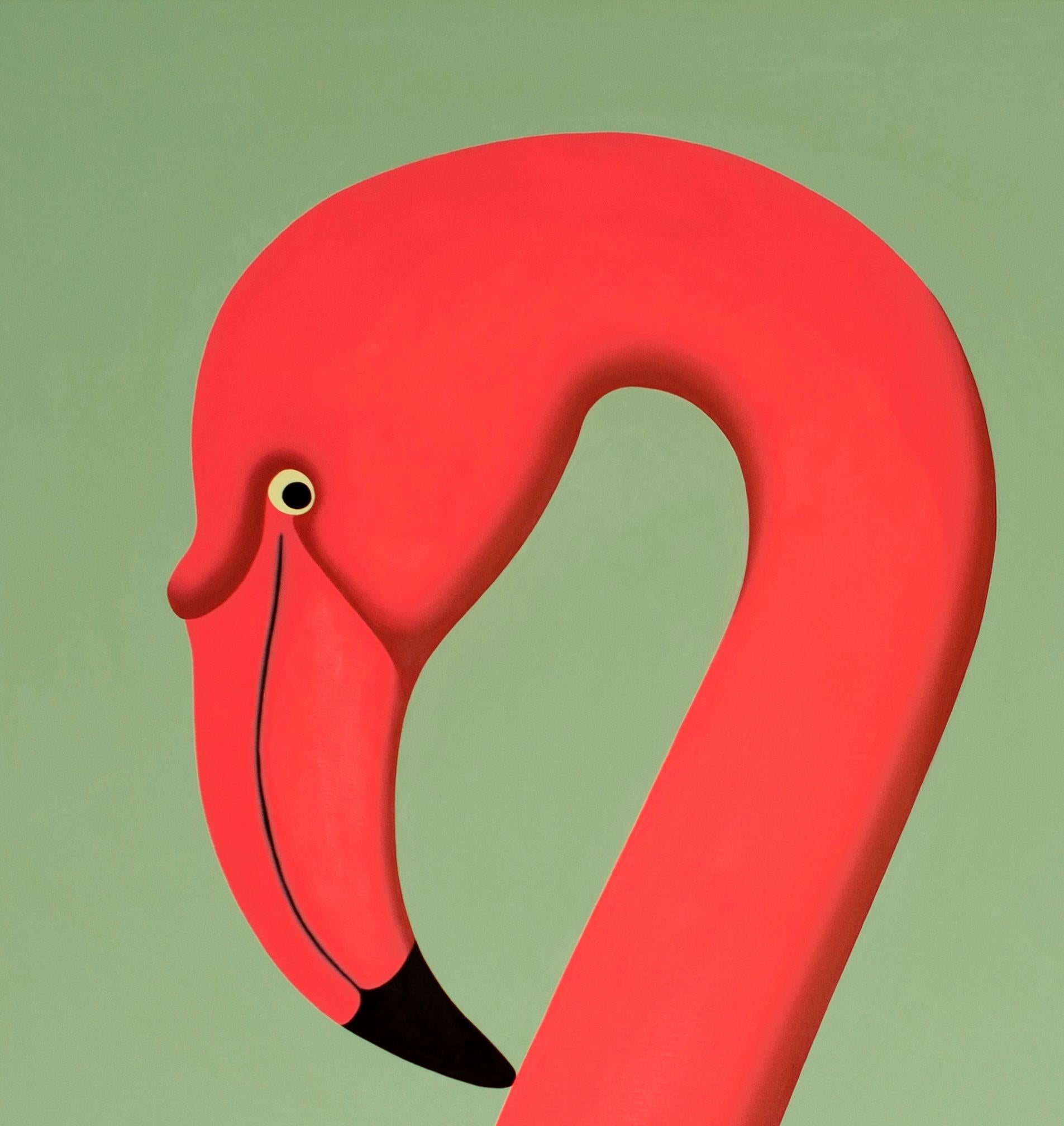 Flamingo in Rosa – Landschaftsgemälde im Angebot 7