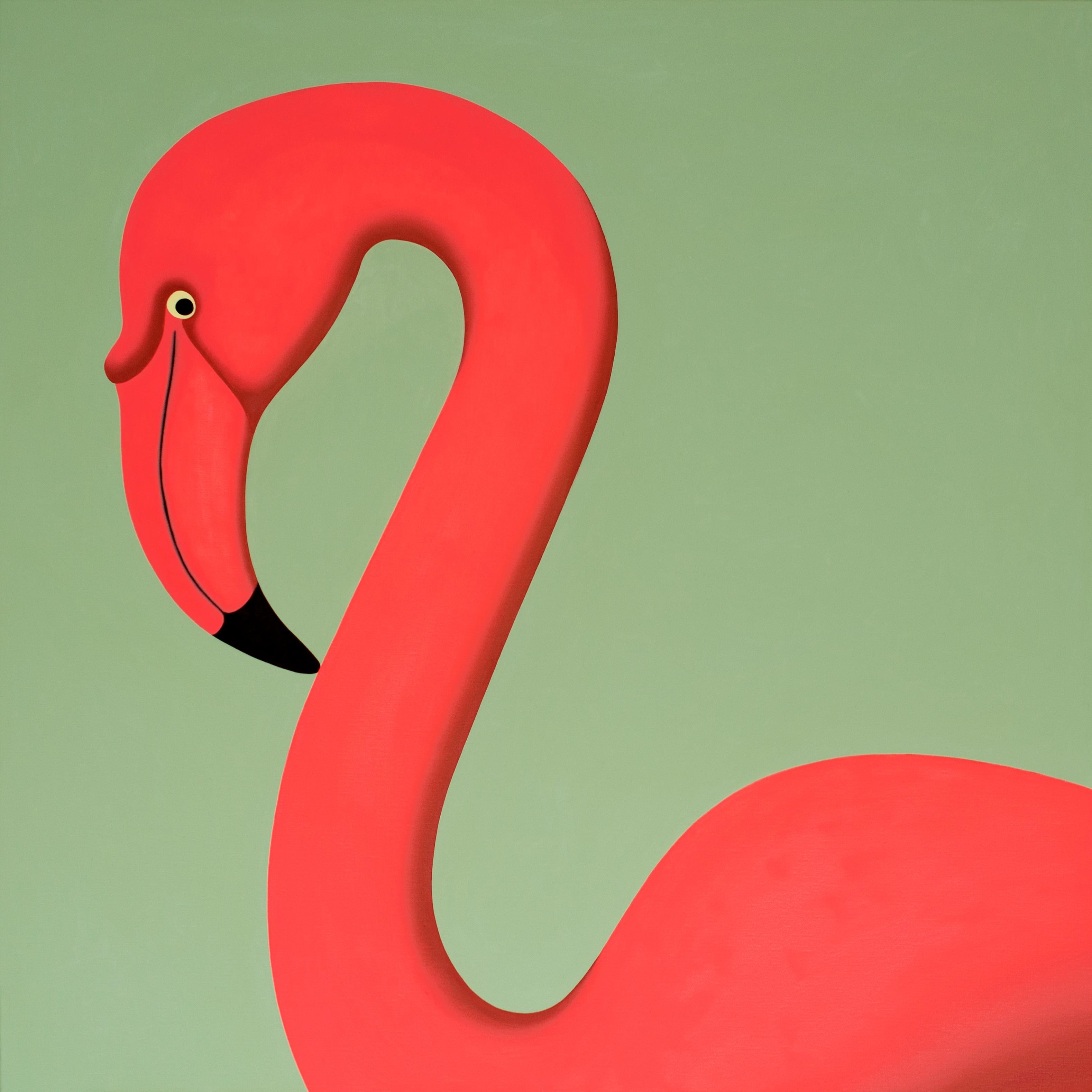 Flamingo in Rosa – Landschaftsgemälde im Angebot 8