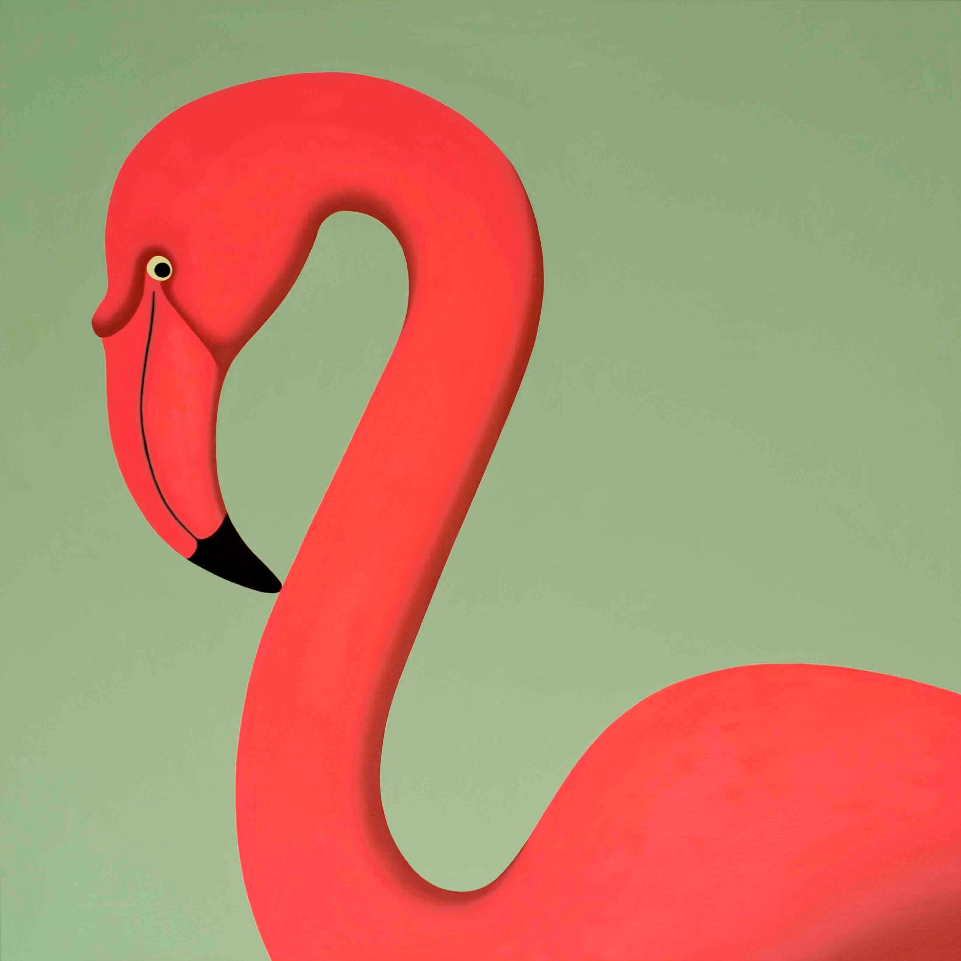Flamingo in Rosa – Landschaftsgemälde im Angebot 3