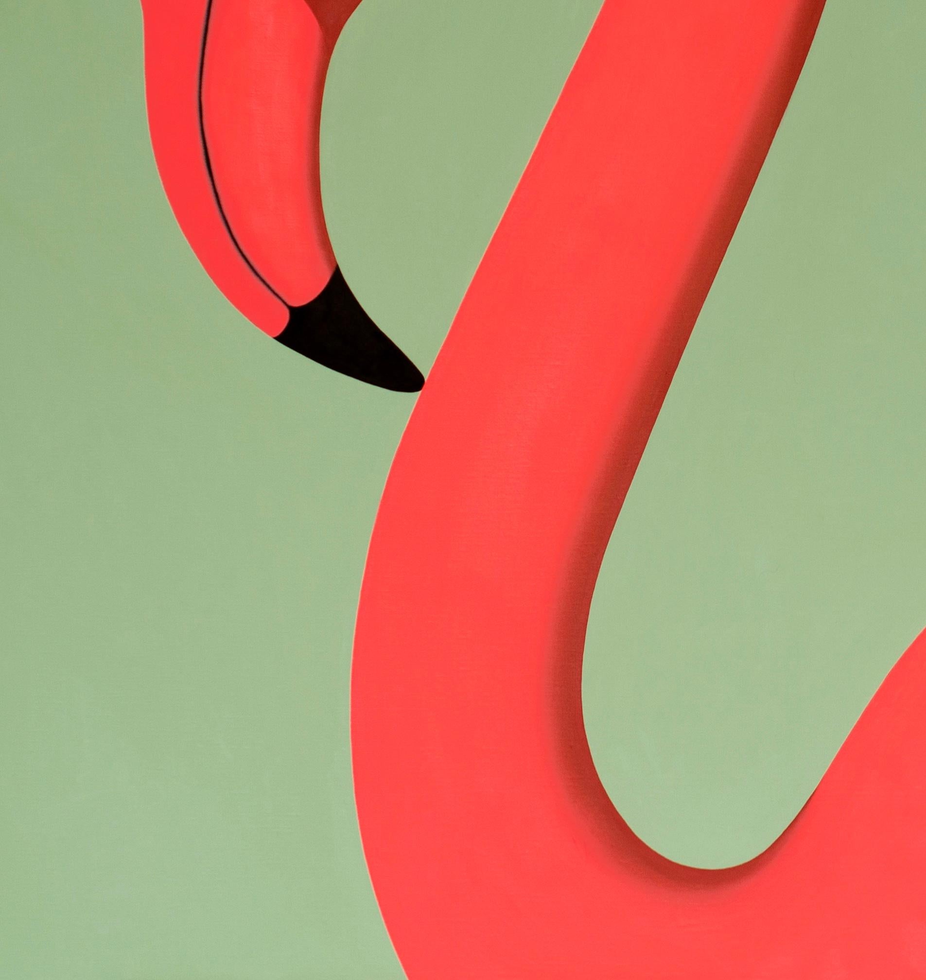 Flamingo in Rosa – Landschaftsgemälde im Angebot 4