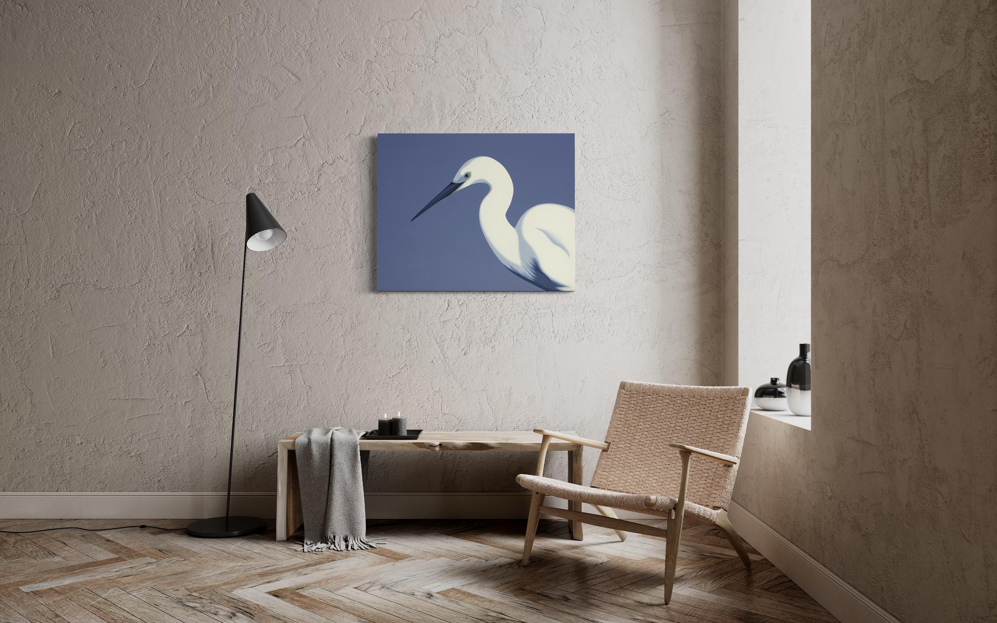 Silver Reiger - landscape painting, animal painting For Sale 3