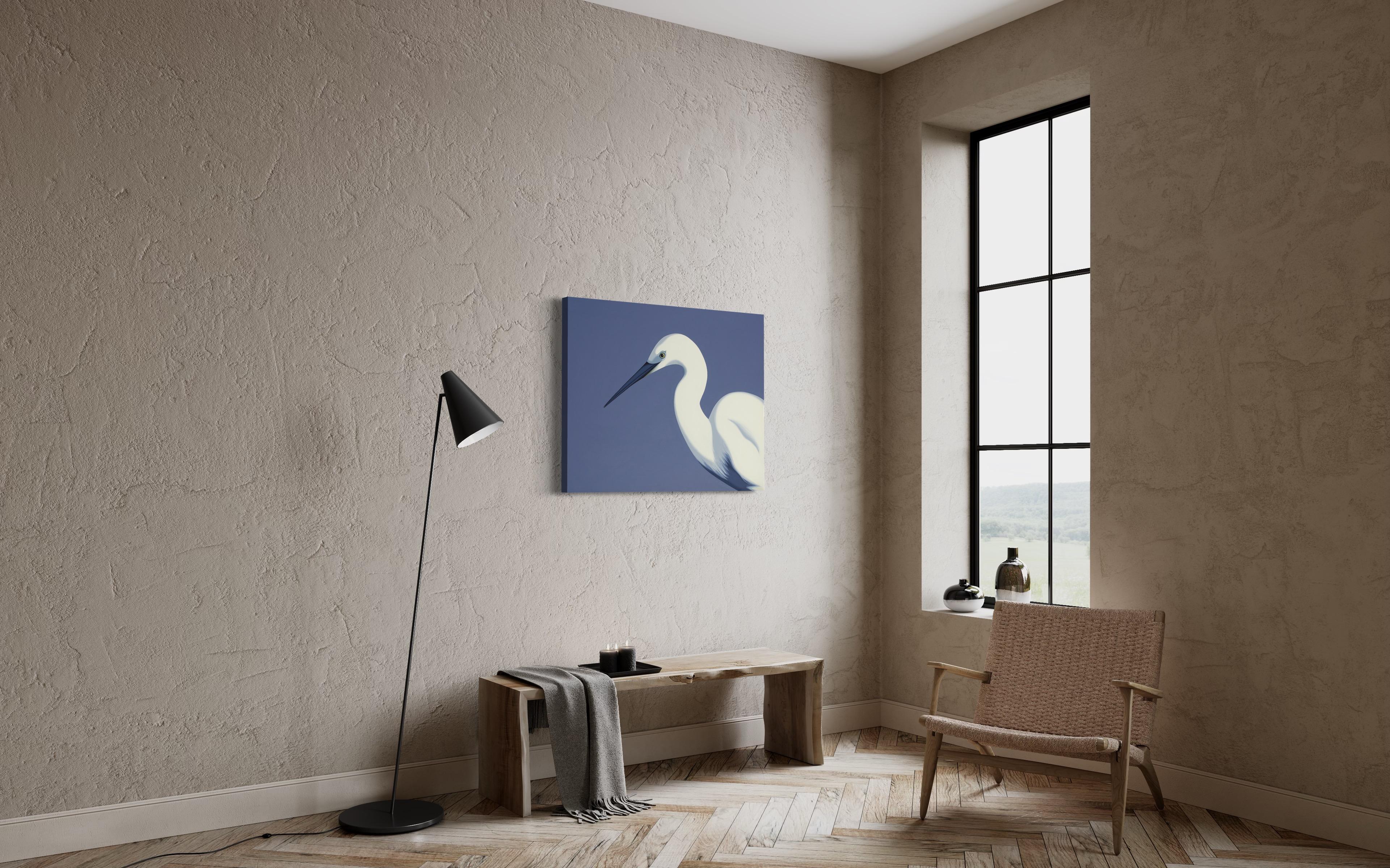 Silver Reiger - landscape painting, animal painting For Sale 4