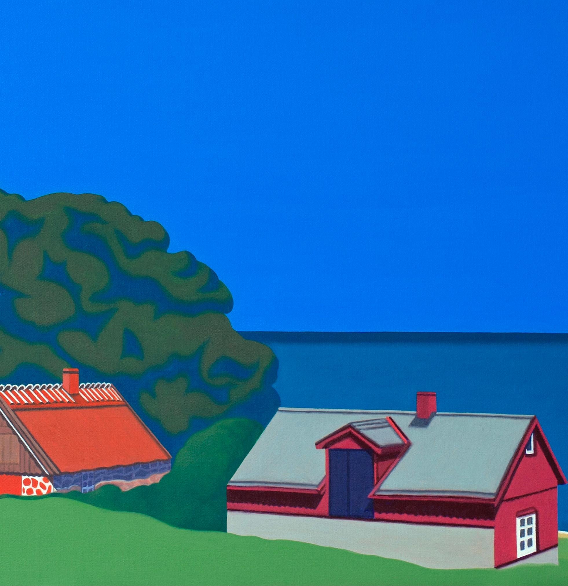 Skane Lane (Sweden) - peinture de paysage - Bleu Landscape Painting par Jeroen Allart