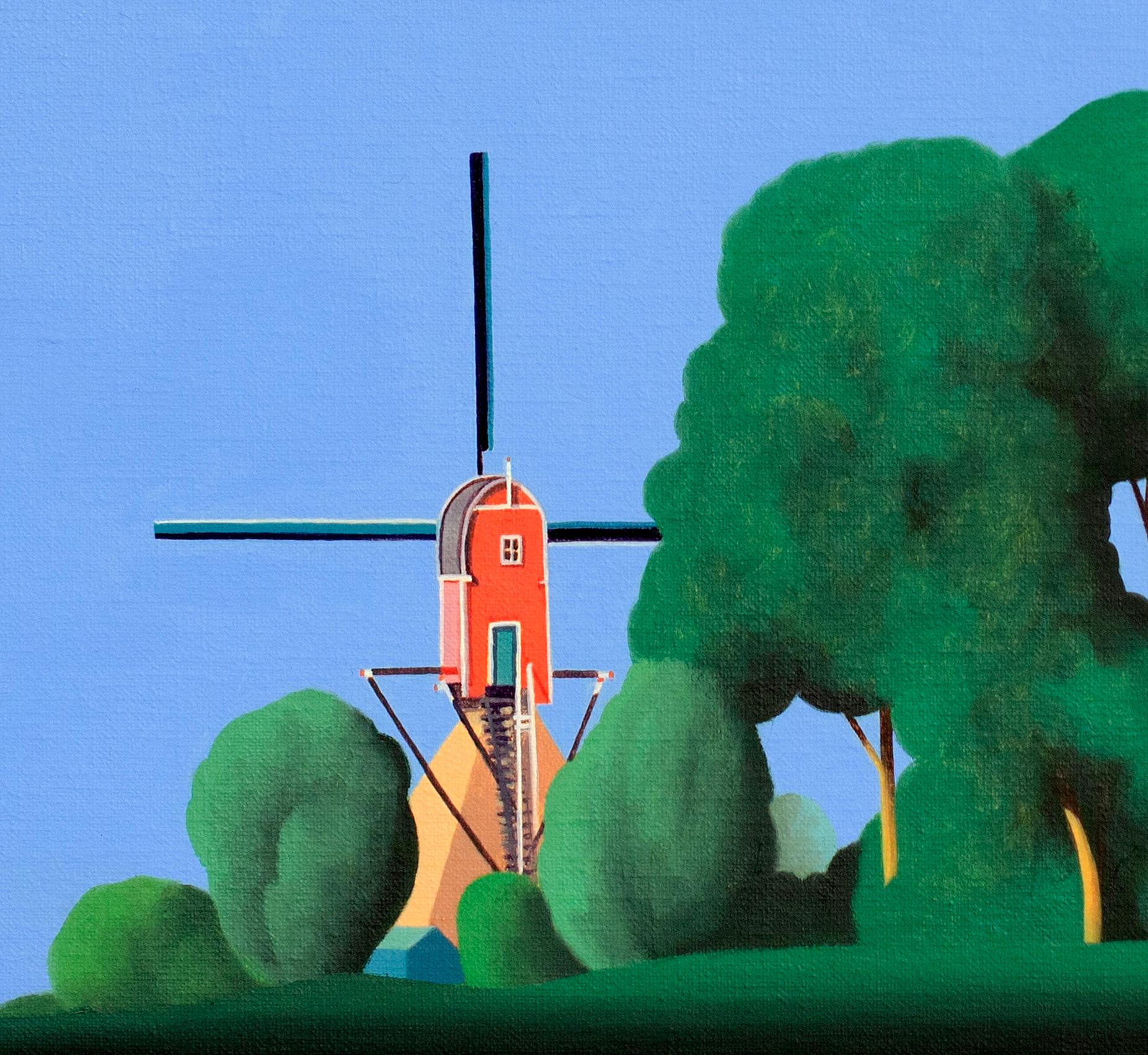 Molino de viento en Holanda - Pintura de paisaje - Painting Contemporáneo de Jeroen Allart