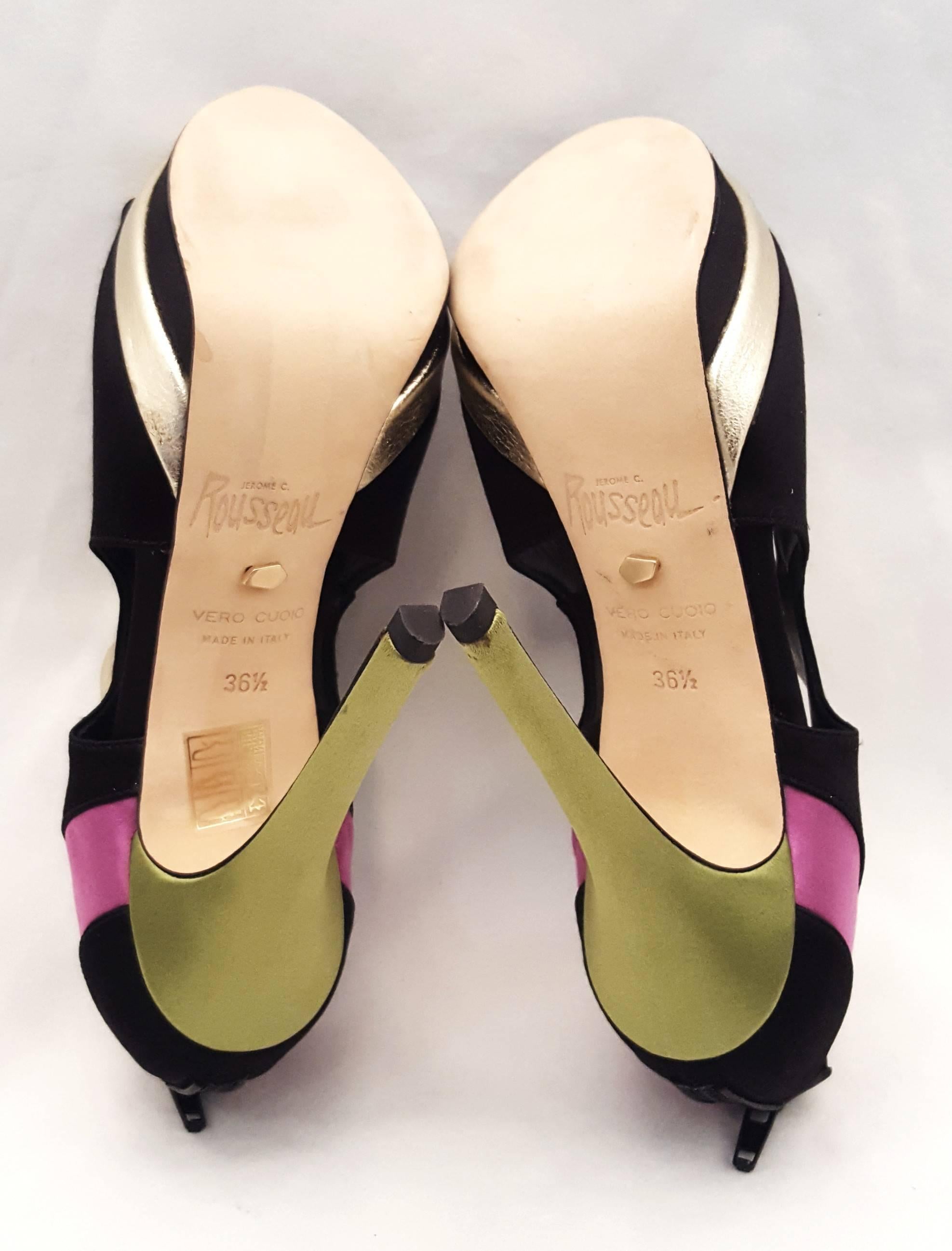 Black Jerome C. Rousseau Simkies Multi Color Silk with Side Cutouts & Peep Toe Shoes  