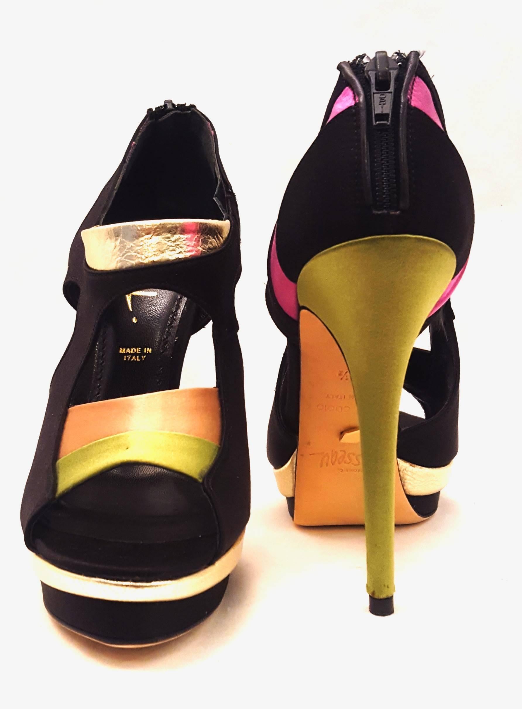 Jerome C. Rousseau Simkies Multi Color Silk with Side Cutouts & Peep Toe Shoes   2