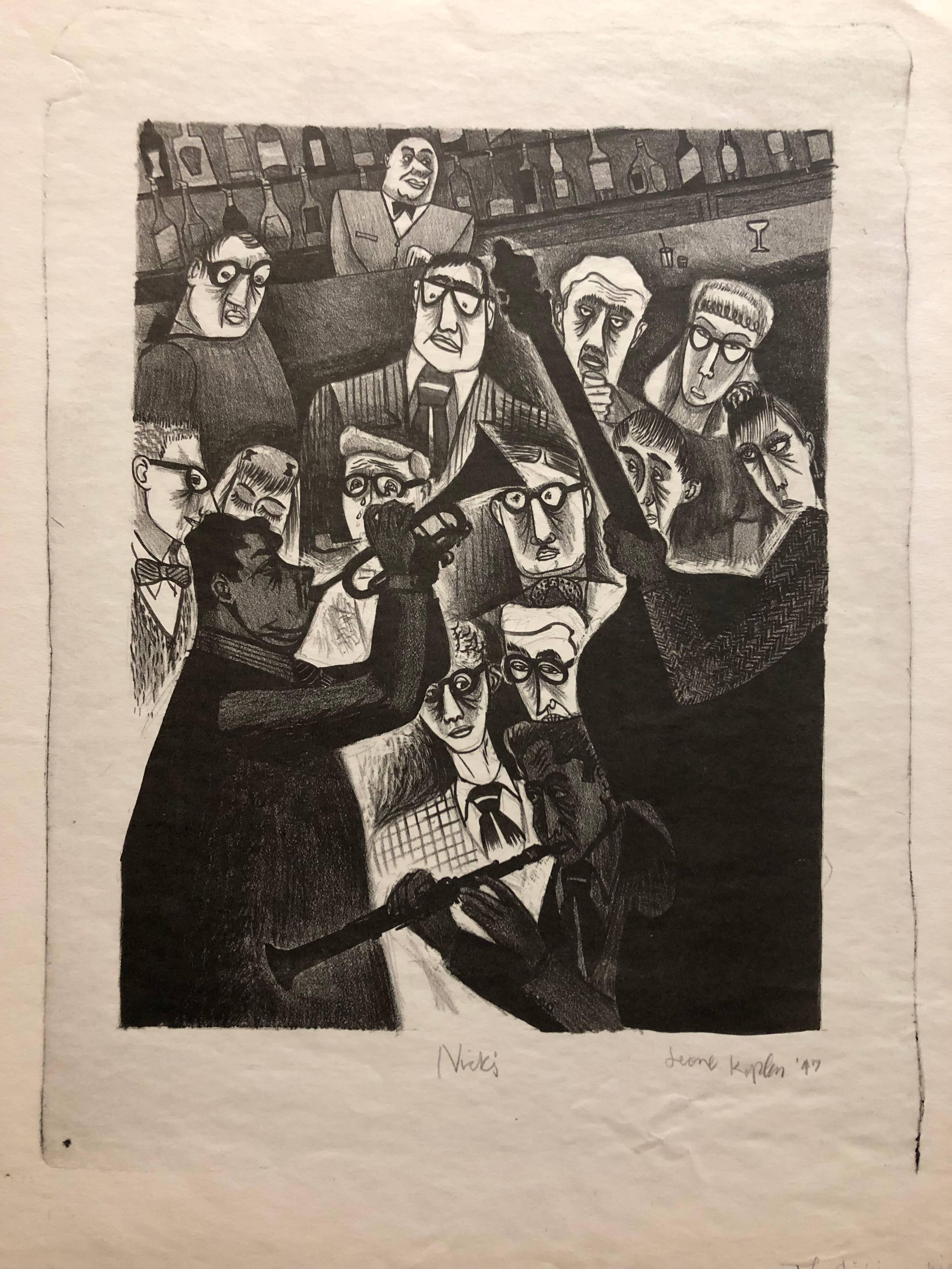 The Critic or Nick's 1947 Lithograph Jazz Band - Print by Jerome Kaplan