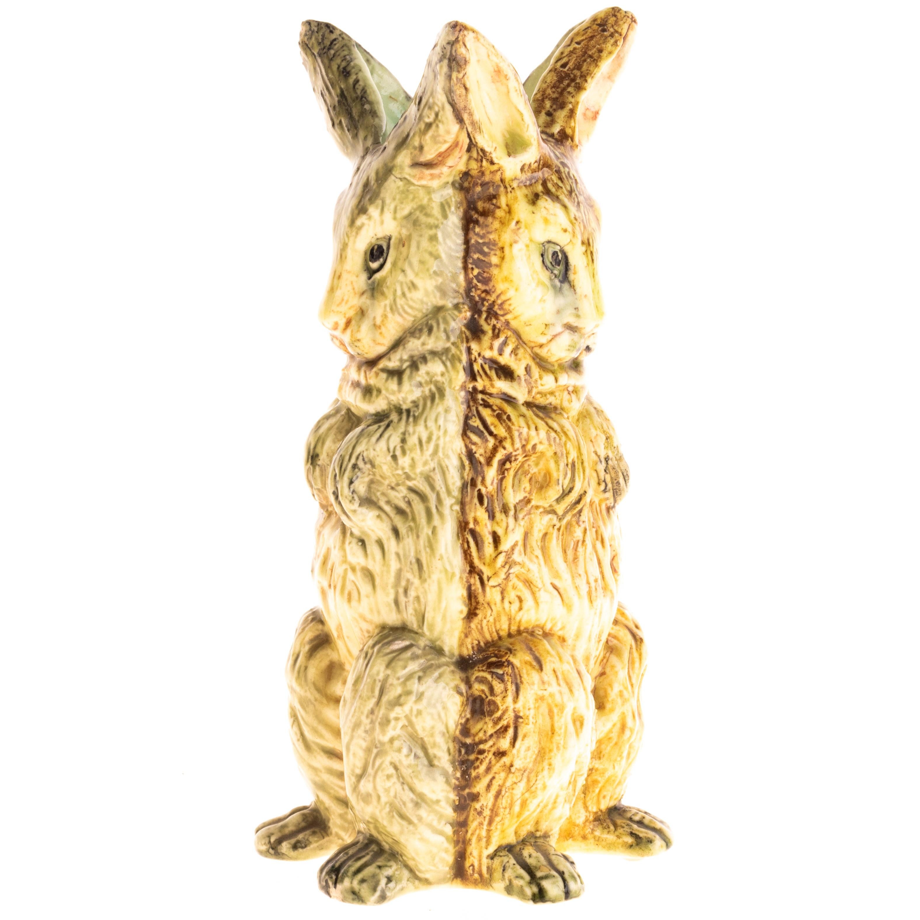 Jerome Massier (1850-1926) Vallauris French Rabbit Majolica Sculpture Vase In Good Condition In Nottingham, GB
