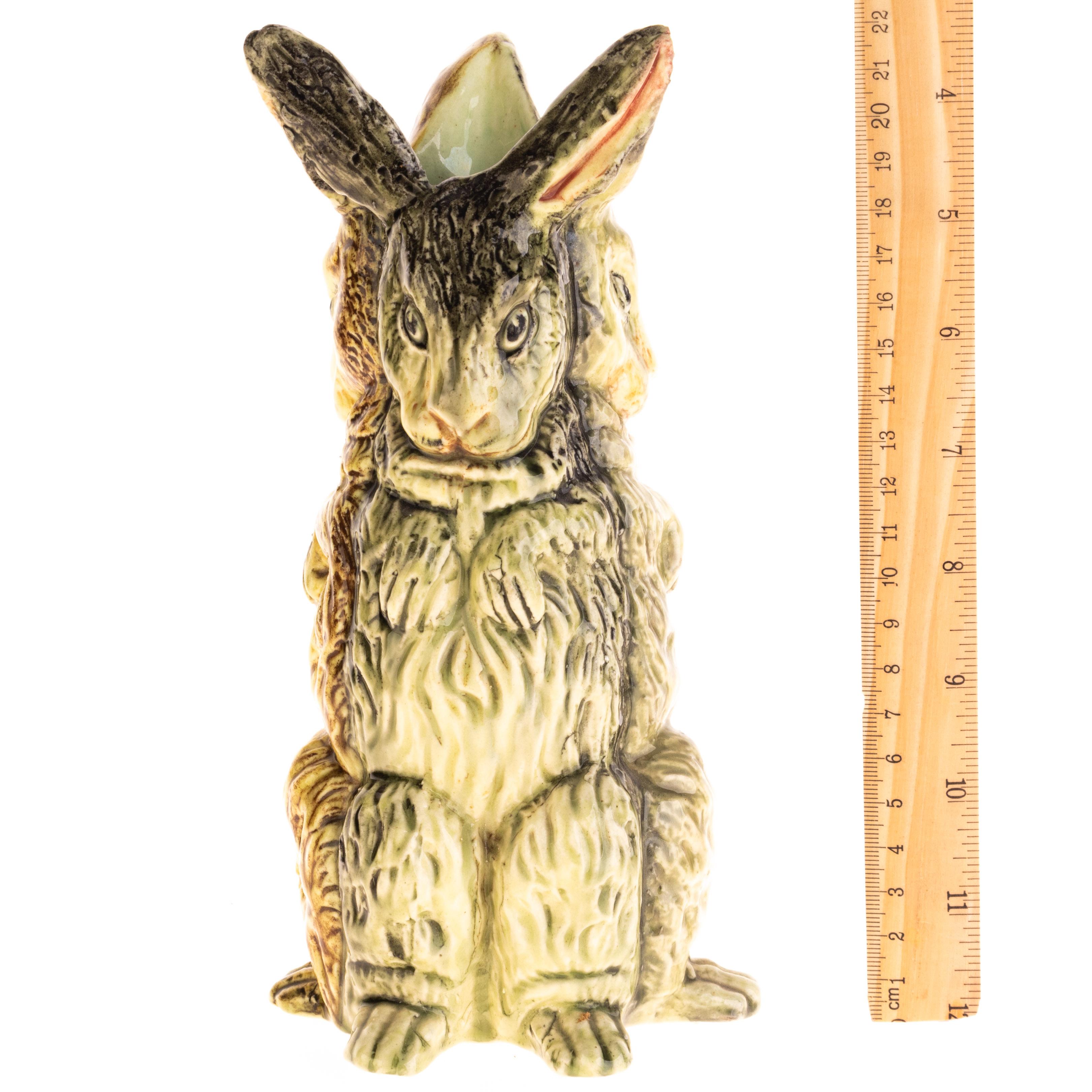 Ceramic Jerome Massier (1850-1926) Vallauris French Rabbit Majolica Sculpture Vase