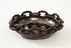 Jerome Massier Black Ceramic Bowl with Chain Link, circa 1950