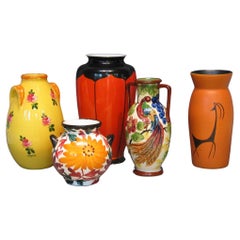 Antique Jérôme Massier Ceramic Baluster Vase Together With Other Various Pottery Vases