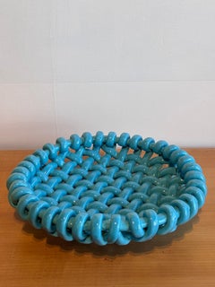 Jérôme Massier - Corbeille tressée en céramique bleue