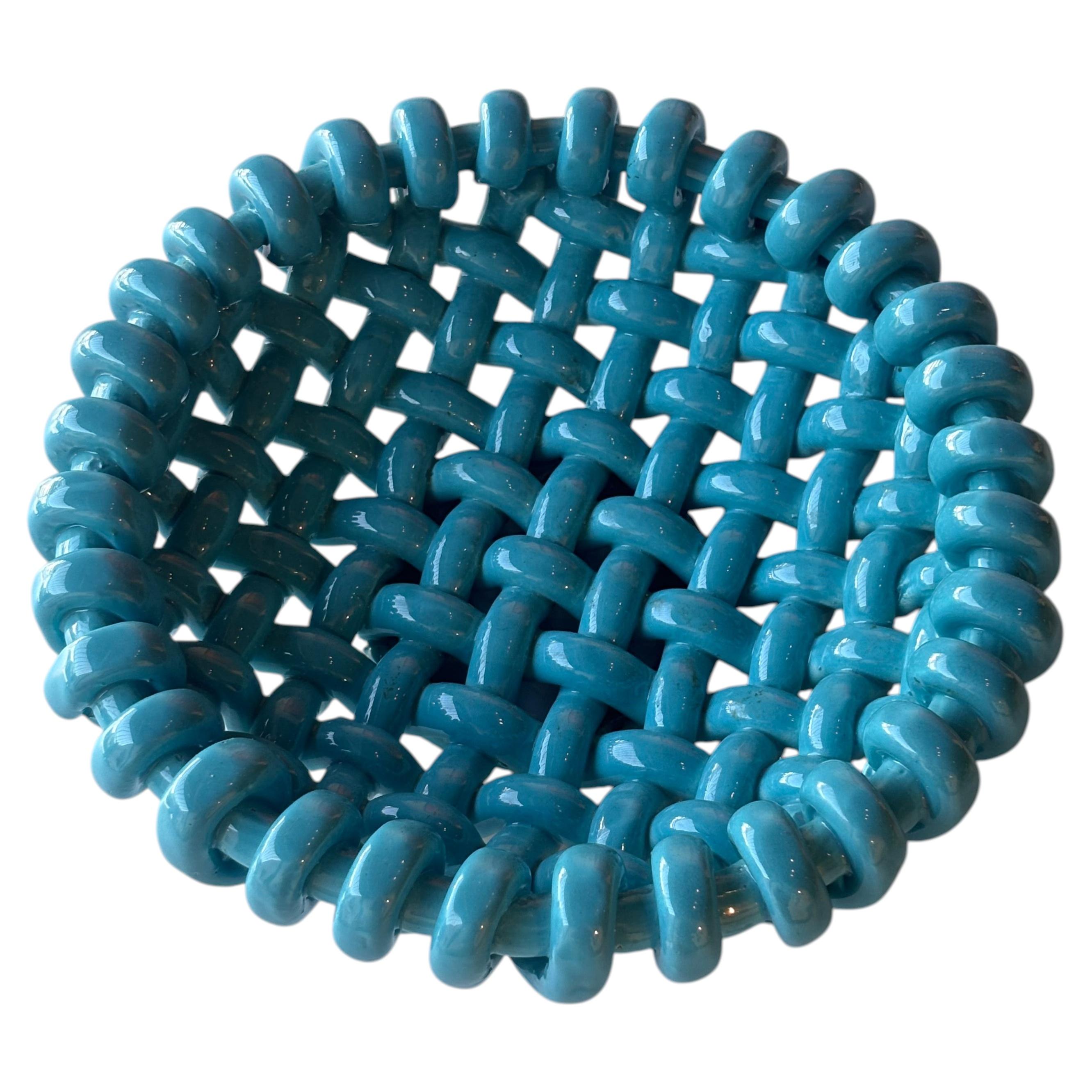 Jerome Massier - Corbeille tressée en céramique bleue
