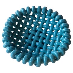 Jerome Massier - Corbeille tressée en céramique bleue