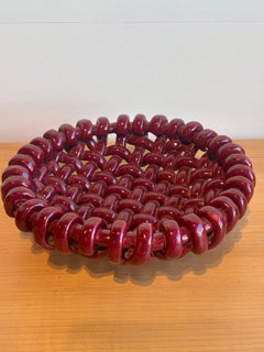Jérôme Massier - Corbeille tressée en céramique rouge