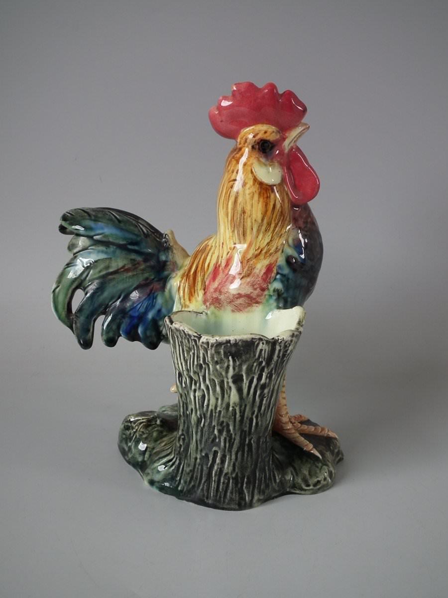Victorian Jerome Massier Fils Majolica Cockerel/Rooster Vase