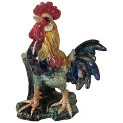 Jerome Massier Fils Majolica Cockerel/Rooster Vase