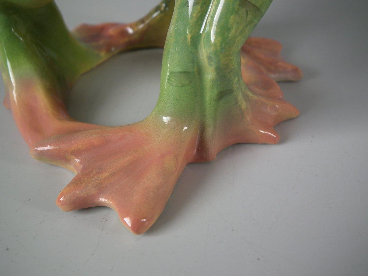 Early 20th Century Jerome Massier Fils Majolica Frogs Posy Vase