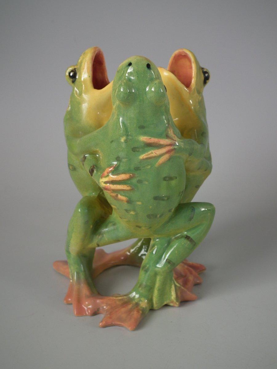 Victorian Jerome Massier Fils Majolica Frogs Posy Vase