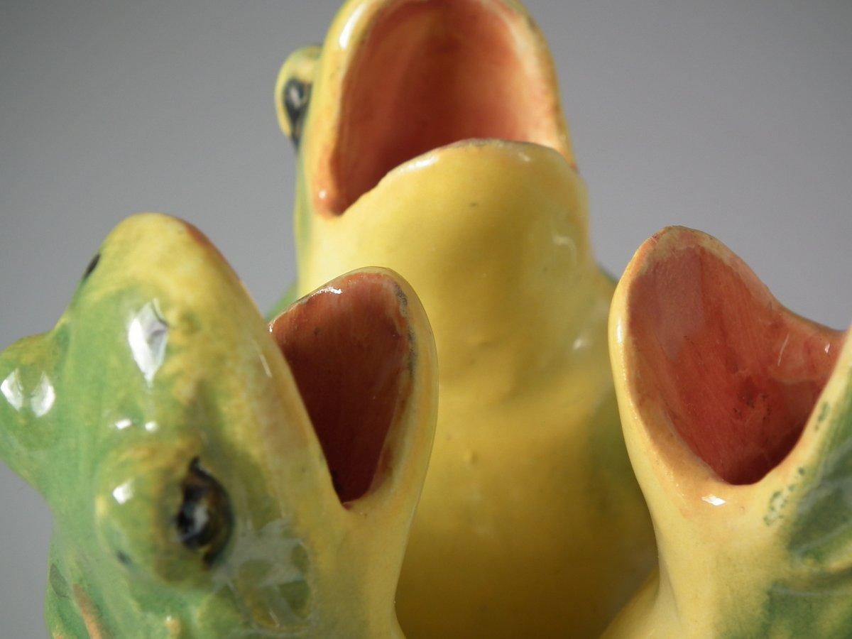Glazed Jerome Massier Fils Majolica Frogs Posy Vase