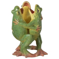 Jerome Massier Fils Majolica Frogs Posy Vase