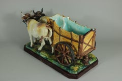 Jerome Massier Fils Majolica Ox and Cart Flower Holder