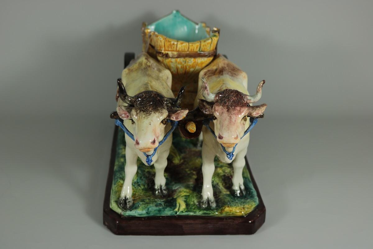 Jerome Massier Fils Majolica Ox and Cart Flower Holder In Good Condition In Chelmsford, Essex