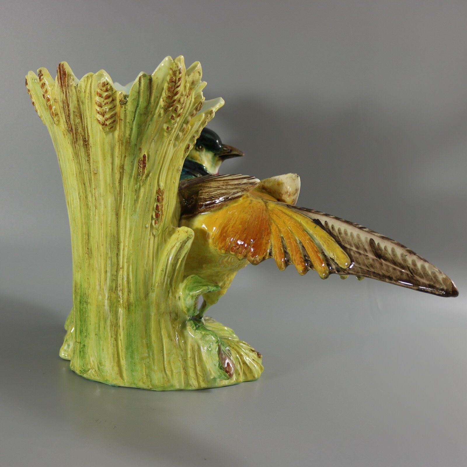 Jerome Massier Fils Majolica Pheasant Vase In Good Condition For Sale In Chelmsford, Essex