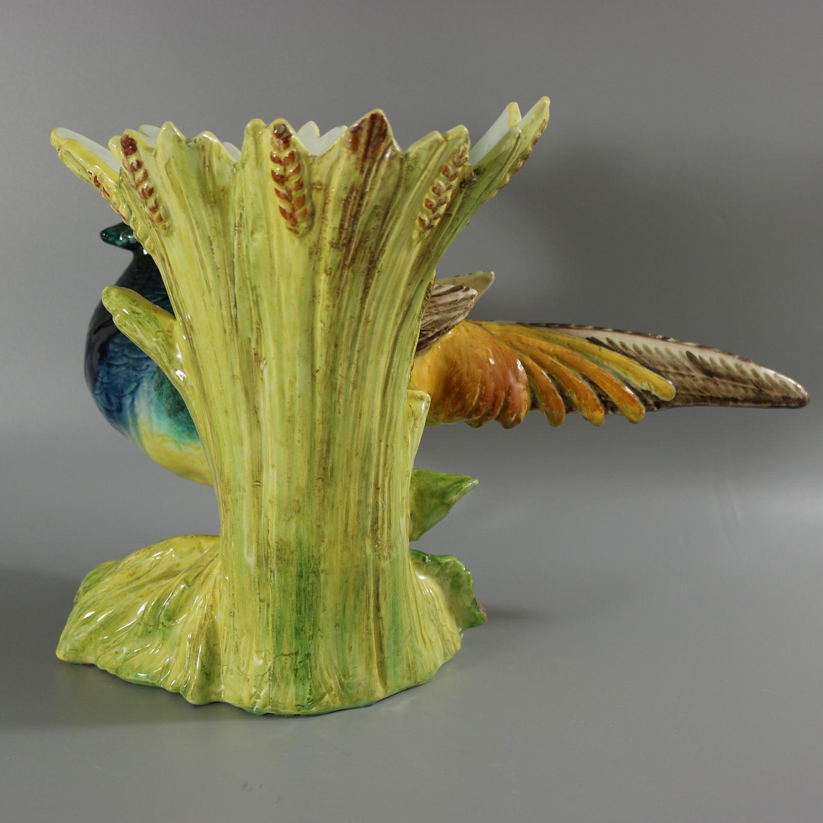 Early 20th Century Jerome Massier Fils Majolica Pheasant Vase For Sale