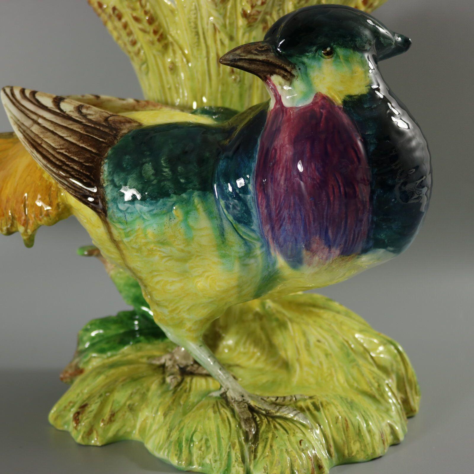 Jerome Massier Fils Majolica Pheasant Vase For Sale 4
