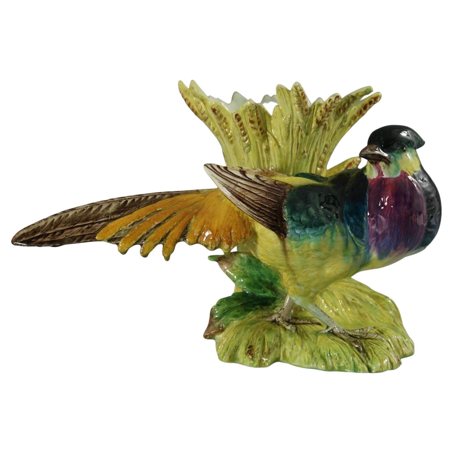 Jerome Massier Fils Majolica Pheasant Vase