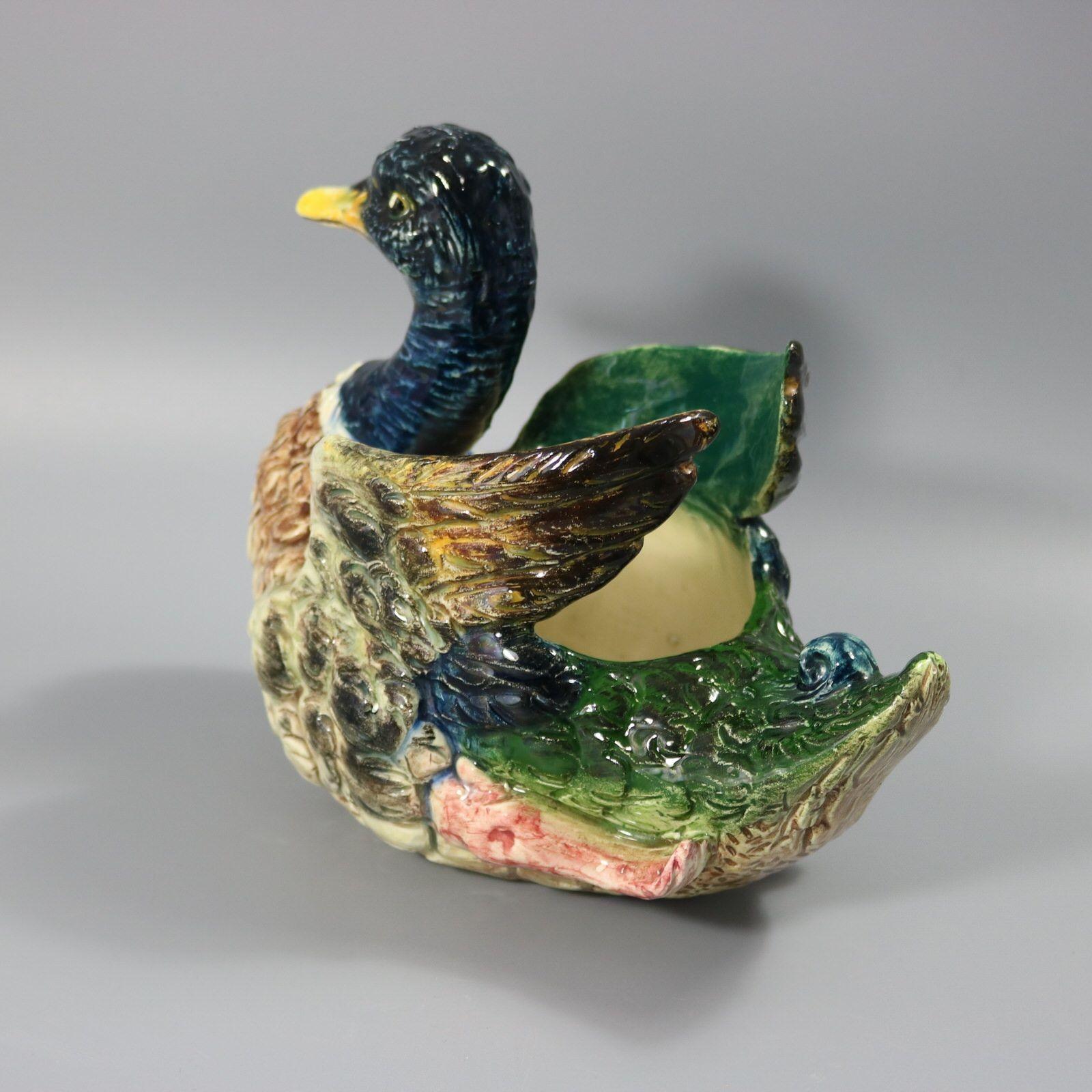 Majolica Jerome Massier Fils Mallard Duck Planter