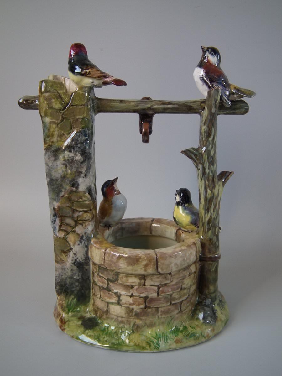 French Jerome Massier Majolica Birds Around Well Group