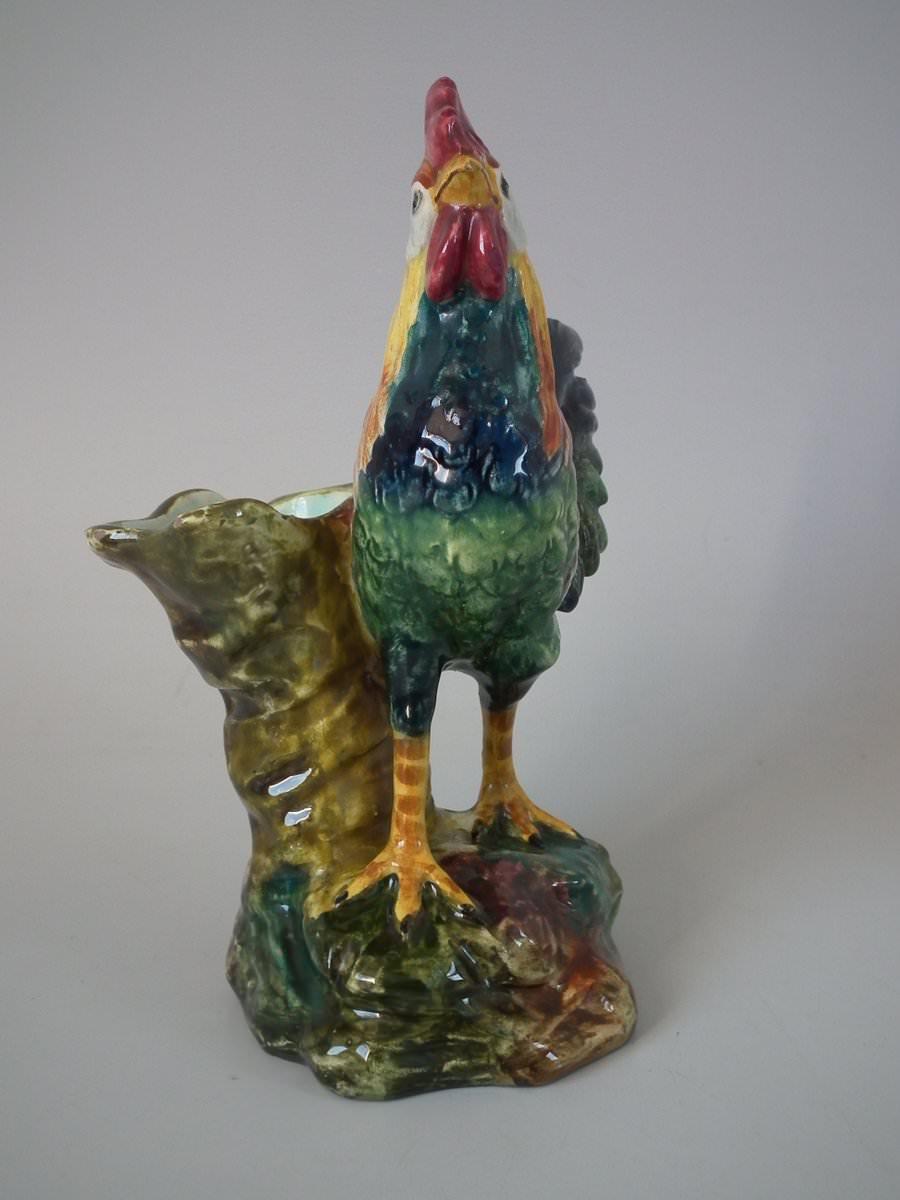 Victorian Jerome Massier Majolica Cockerel/Rooster Figural Vase