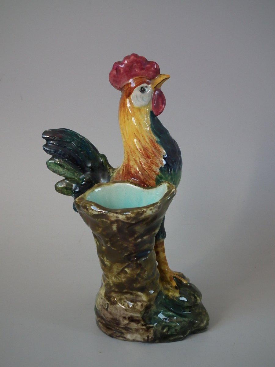French Jerome Massier Majolica Cockerel/Rooster Figural Vase