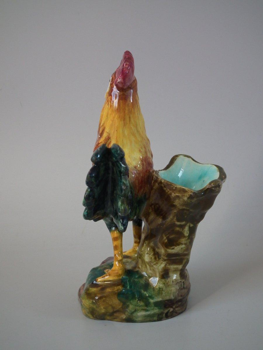 Glazed Jerome Massier Majolica Cockerel/Rooster Figural Vase