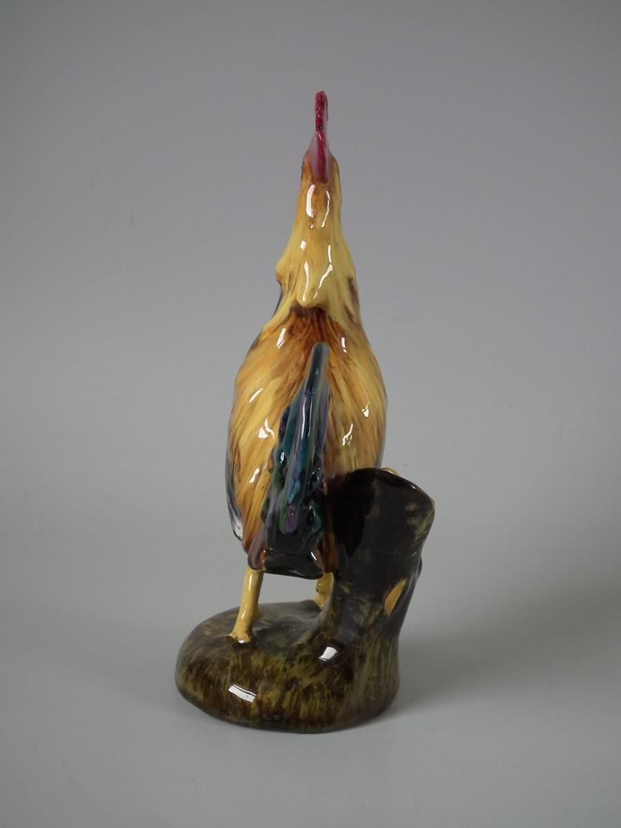French Jerome Massier Majolica Cockerel/Rooster Vase
