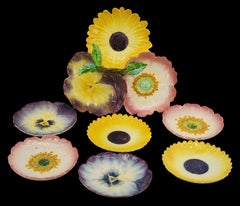 Jerome Massier Majolica Dessert Set with Floral Motifs, Late 19th C.