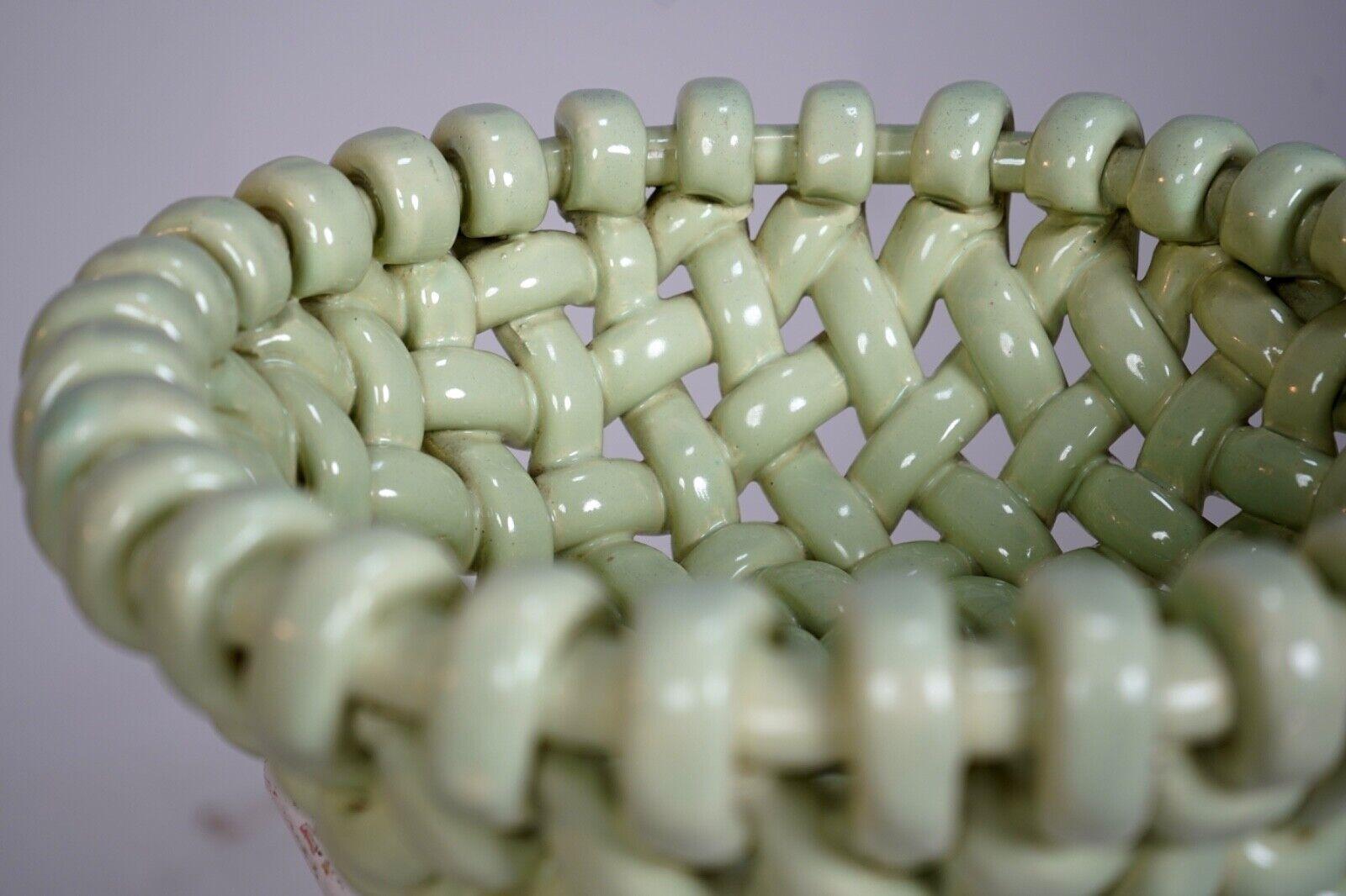 Mid-Century Modern Jérome Massier Pastel Green Ceramic Lattice Bowl