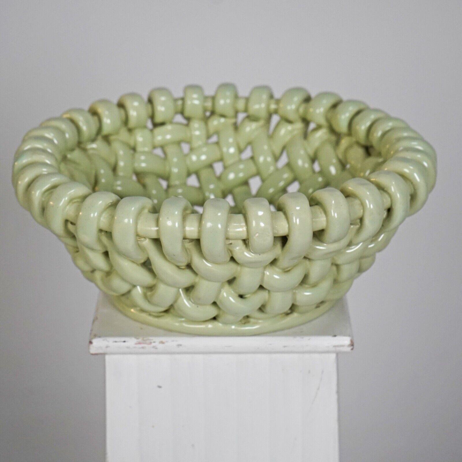 20th Century Jérome Massier Pastel Green Ceramic Lattice Bowl