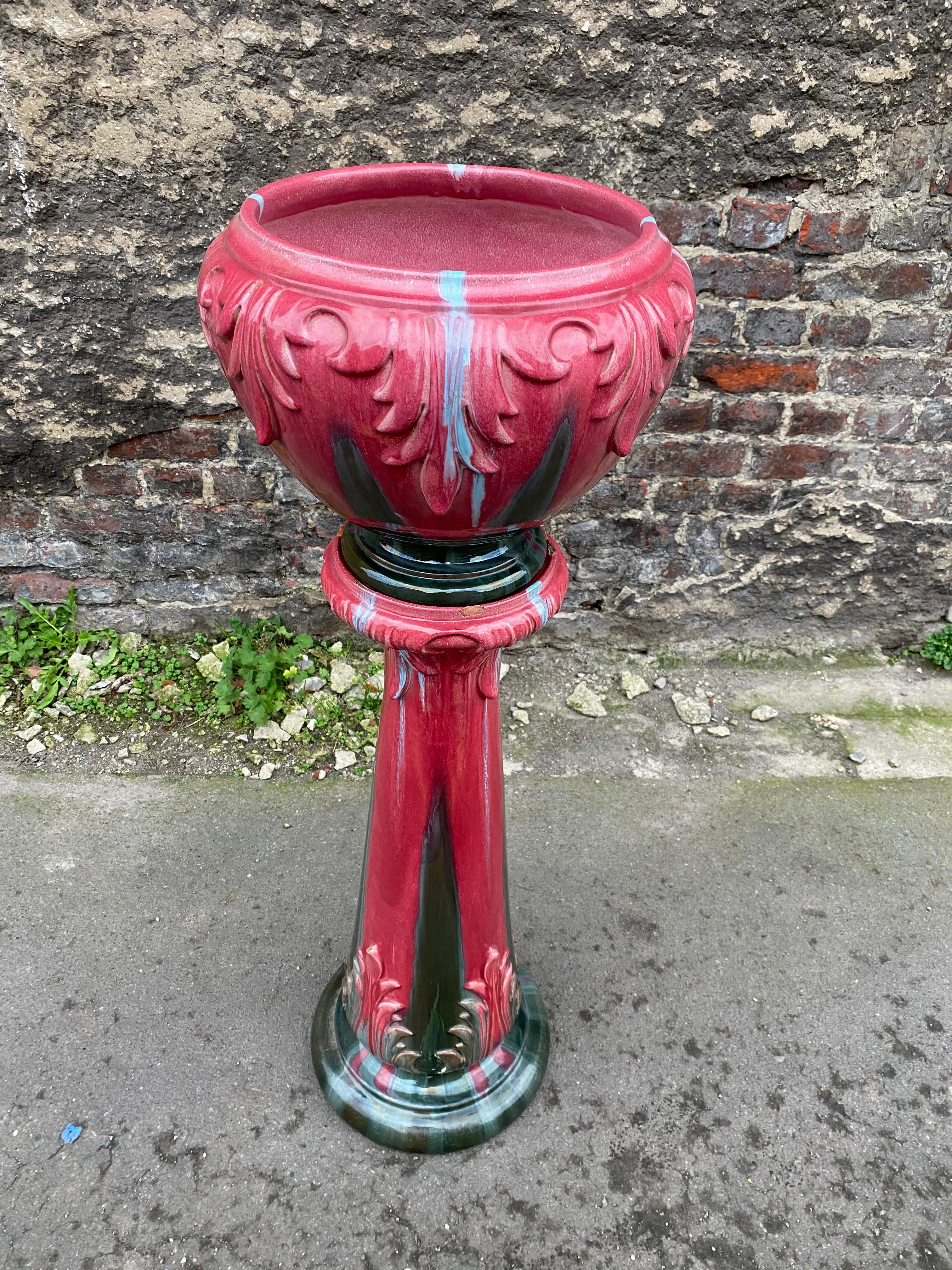 Jerome Massier, Pedestal and Its Art Nouveau Ceramic Flowerpot, Vallauris, 1900 For Sale 1