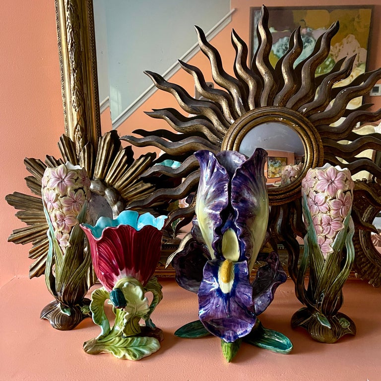 Jérôme Massier Purple and Yellow Bearded Iris Vase Vallauris France